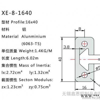 鋁型材1640 1640工業鋁型材 1640歐標單槽鋁合金 無錫鋁型材廠家